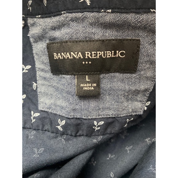 Banana Republic Mens Slim Fit Navy Blue White Leaf Print Button Down Shirt Large - Picture 4 of 4